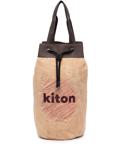 Shop Kiton Logo-print Large Bucket Bag In Nude