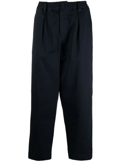 Shop Marni Gabardine Cotton Cropped Trousers In Blue