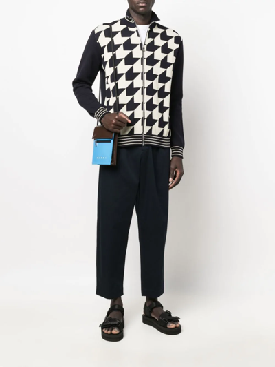 Marni Navy Cropped Drawstring Trousers In Blue