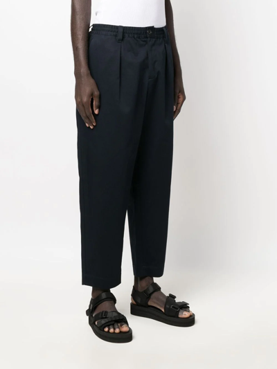 Shop Marni Gabardine Cotton Cropped Trousers In Blue