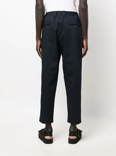 Shop Marni Gabardine Cotton Cropped Trousers In Blue