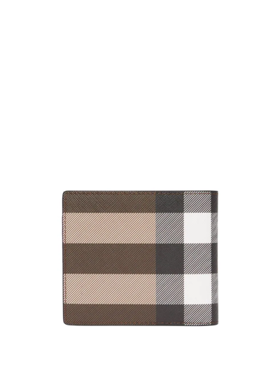 Burberry Check And Leather Bifold Wallet In Braun