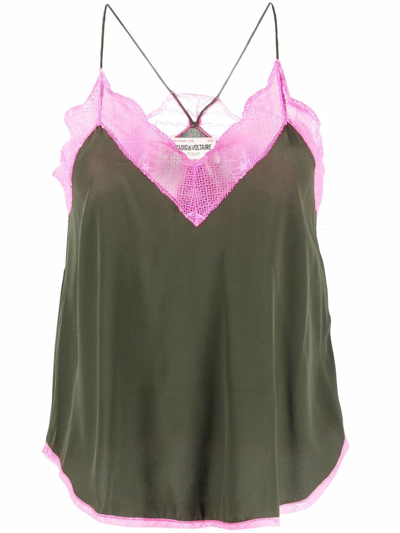Shop Zadig & Voltaire Floral-lace Detail Cami Top In Green