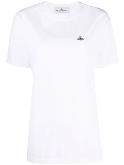 Shop Vivienne Westwood Orb-embroidered Organic Cotton T-shirt In White