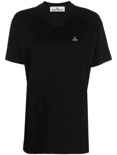 Shop Vivienne Westwood Orb-embroidered Organic Cotton T-shirt In Black