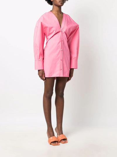 Shop Attico Lala V-neck Mini Dress In Pink