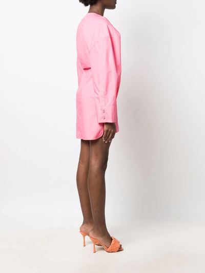 Attico Exaggerated Sleeve Button-down Mini Dress In Pink