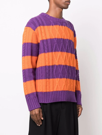 Shop Viktor & Rolf Cable-knit Striped-jumper In Violett