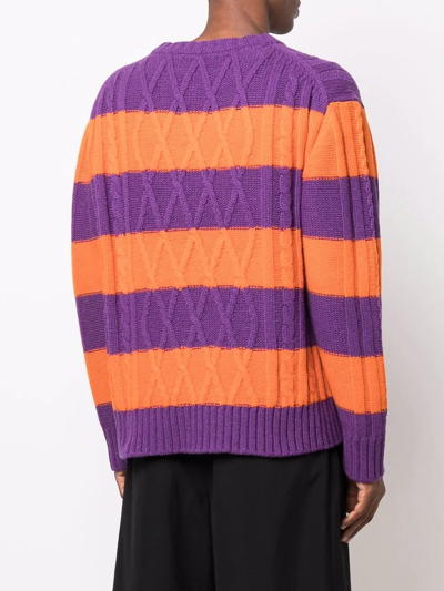 Shop Viktor & Rolf Cable-knit Striped-jumper In Violett