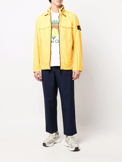 Stone Island Compass-patch Zip-up Jacket In Yellow