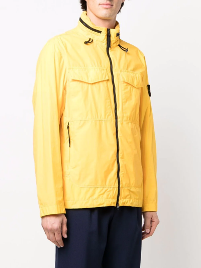 Stone Island Compass-patch Zip-up Jacket In Yellow