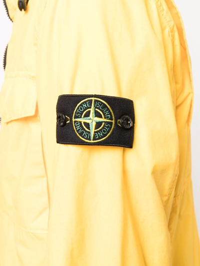 Stone Island Compass-patch Zip-up Jacket In Yellow