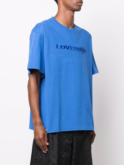 Shop Charles Jeffrey Loverboy Embroidered-logo Organic Cotton T-shirt In Blue