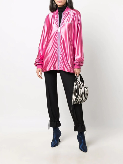 Shop Khrisjoy Logo-print Metallic Bomber Jacket In Pink