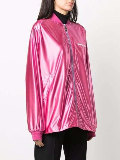 Shop Khrisjoy Logo-print Metallic Bomber Jacket In Pink