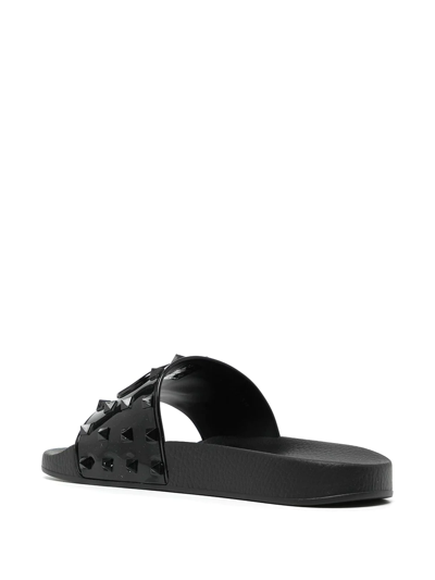 Shop Valentino Vlogo Signature Flat Slides In Schwarz