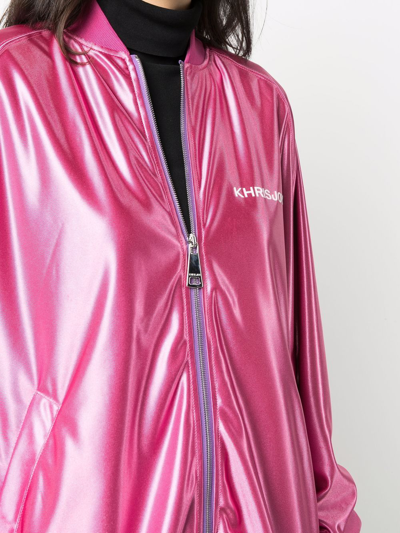 Shop Khrisjoy Logo-print Metallic Bomber Jacket In Pink