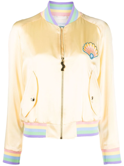 Shop Casablanca Shell-embroidered Silk Bomber Jacket In Gelb