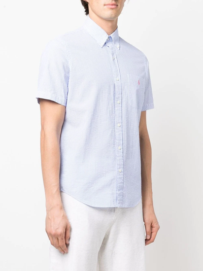 Shop Polo Ralph Lauren Button-down Collar Seersucker Shirt In Blau