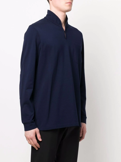 Shop Sease Ellen Long-sleeve Polo Shirt In Blau