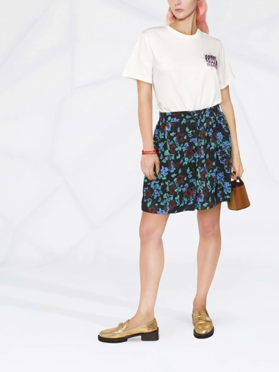 Ganni Printed Light Crepe Smock Mini Skirt In Meadow Azure Blue In Schwarz