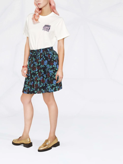 Ganni Printed Light Crepe Smock Mini Skirt In Meadow Azure Blue In Schwarz