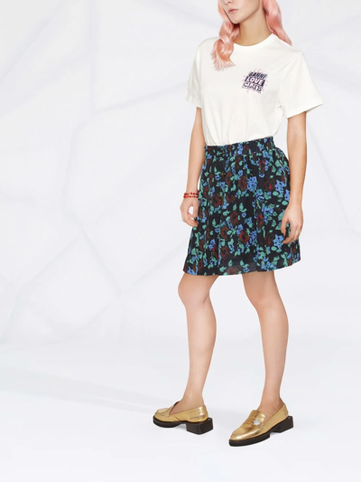 Ganni Printed Light Crepe Smock Mini Skirt In Meadow Azure Blue In Schwarz