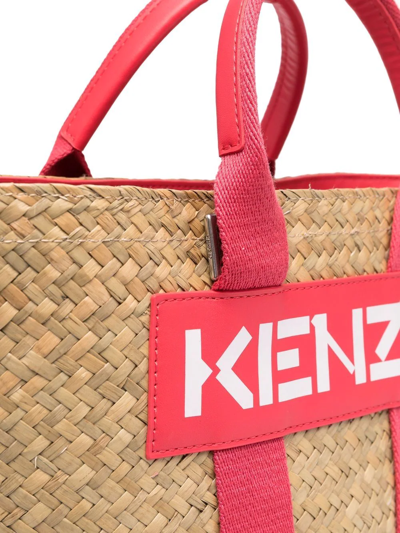 Shop Kenzo Logo-patch Woven Tote Bag In Nude