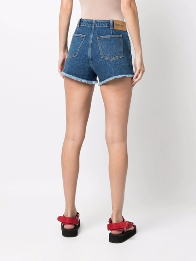 Shop Kenzo Embroidered-logo Denim Shorts In Blau