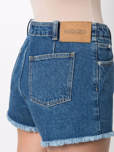 Shop Kenzo Embroidered-logo Denim Shorts In Blau