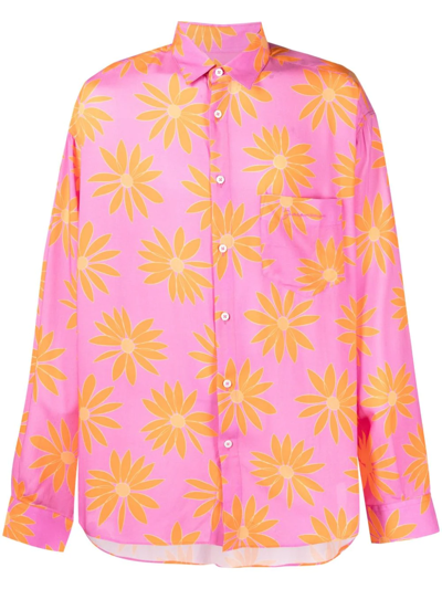 Shop Jacquemus Floral-print Long-sleeved Shirt In Rosa