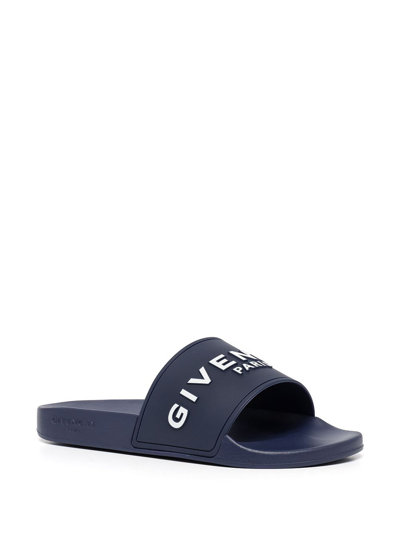 Shop Givenchy Logo Slide Sandals In Blue