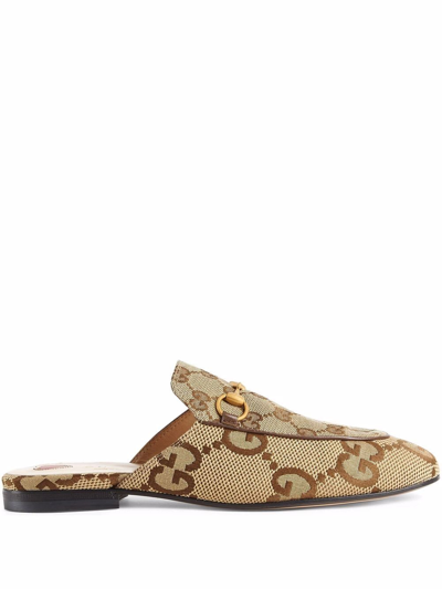 Shop Gucci Princetown Jumbo Gg Slippers In Beige