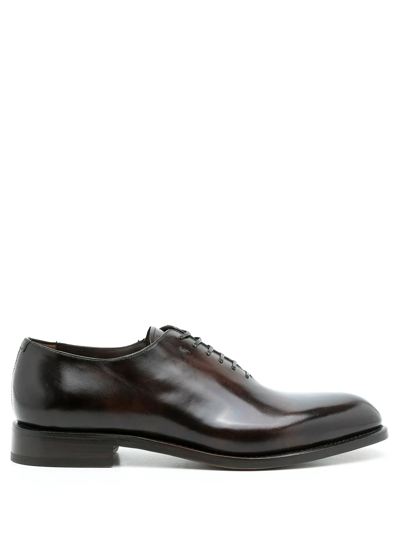 Shop Ferragamo Lace-up Leather Derby Shoes In Brown