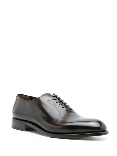 Shop Ferragamo Lace-up Leather Derby Shoes In Brown