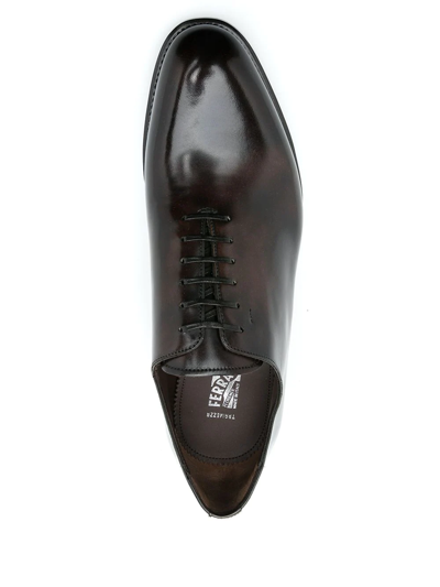 Shop Ferragamo Lace-up Leather Derby Shoes In Brown