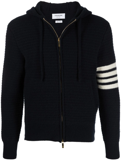 Shop Thom Browne 4-bar Stripe Knitted Hoodie In Blue