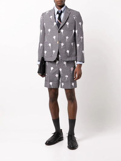 Shop Thom Browne Patchwork Kite Embroidered Shorts In Blue