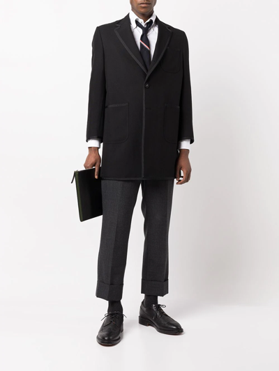 Shop Thom Browne Single-breasted Wool Coat In Black