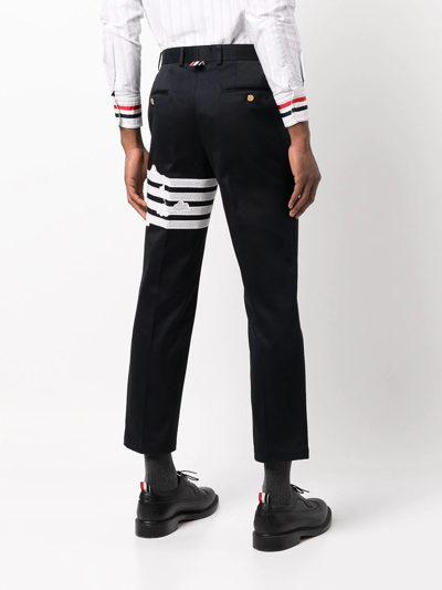 Shop Thom Browne Unconstructed 4-bar Sky-motif Chino Trousers In Blue