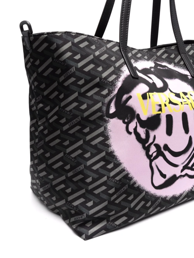 Shop Versace Graffiti-print Branded Tote In Black