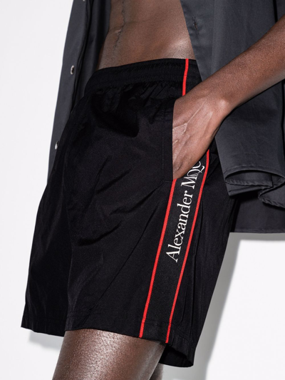 Alexander Mcqueen Black Jersey Bermuda Shorts With Side Logo In Schwarz