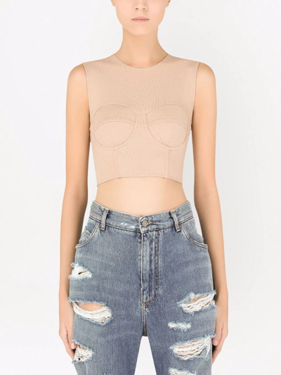Dolce & Gabbana Cropped-corset Vest In Nude