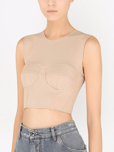 Dolce & Gabbana Cropped-corset Vest In Nude