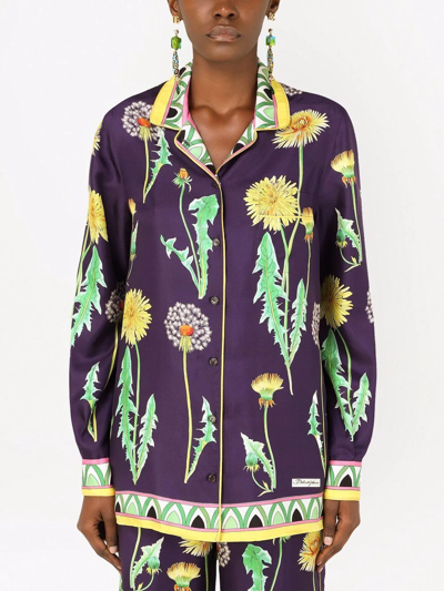 Shop Dolce & Gabbana Floral-print Silk Shirt In Violett