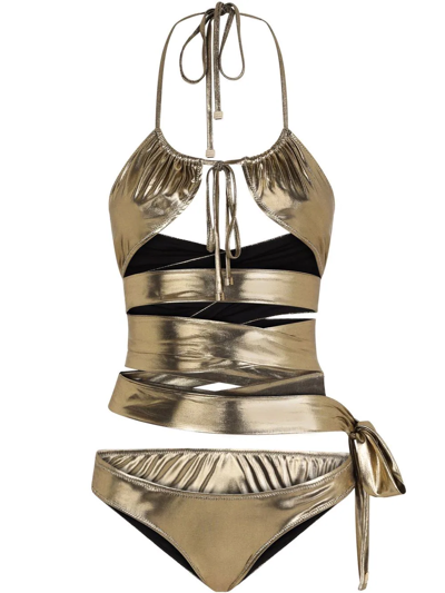 Dolce & Gabbana Bikini With Wraparound Lace Ties In Metallisch