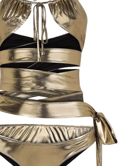 Shop Dolce & Gabbana Wraparound Halterneck Bikini In Metallisch