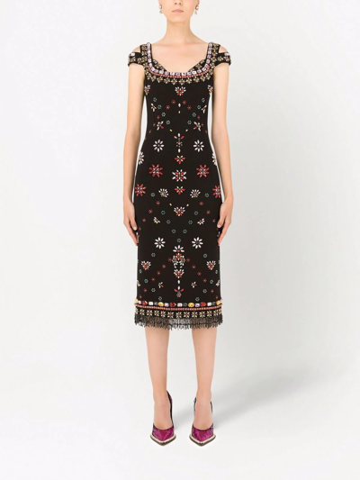 Shop Dolce & Gabbana Embellished Midi Dress In Schwarz