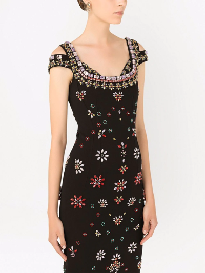 Dolce & Gabbana Jersey Midi Dress With Multi-colored Embroidery In Schwarz