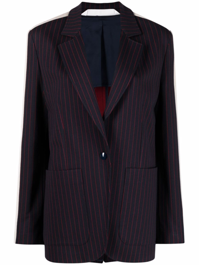 Palm Angels Blue Pinstriped Single Breasted Blazer With Side Stripe Detail In Blau
